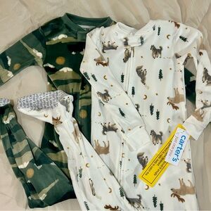NWT Carter's Green Camo and White Wolf Pajama Set